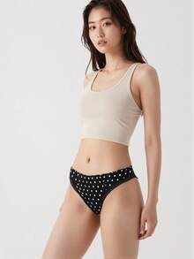 Mystèrelle 3pcs Women's Lace Trim Comfortable Ribbed Fabric Sweet Print Daily Versatile Triangle Panties - Multicolor - View 2
