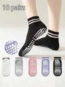 3/5 Pairs Yoga Socks, Ankle Length Socks For Indoor Yoga, Dance, Pilates, Exercise, Trampoline, Running - Multicolor - View 24
