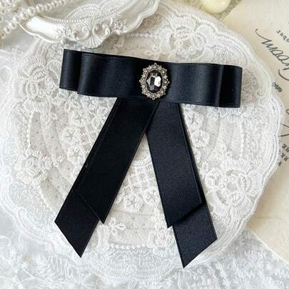 Elegant Bowknot Rhinestone Brooch, Classic Elegant Women's Bow Tie, Collar Accessory Wedding Versatile Clothing Accessory, Fashionable Brooch, Daily Wear Shirt Dress Decorative Bow Tie, Holiday Gift