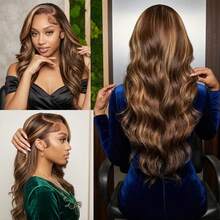 P4/27 Highlight, pelucas de cabello humano ondulado de 34 pulgadas para mujer, peluca frontal de encaje transparente HD 13x4, pre-arrancada, color rubio miel degradado, pelucas de cabello virgen brasileño con baby hair, densidad del 200%. - destacado427 - Ver 1
