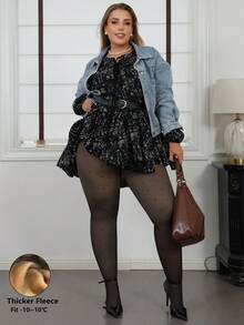 1 pieza Leggings de mujer talla grande con forro térmico y estampado de piel sintética engrosada, patrón de corazones, lunares y lazos, mallas cómodas y suaves como capa base para otoño/invierno, mallas base para atuendos de Halloween/Navidad, adecuadas para -10~10°C - Negro - Ver 1