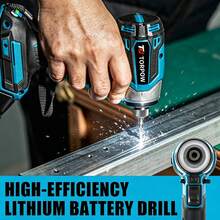 TORPOW High Power Brushless Cordless Impact Driver 180N.M High Torque 0-3600RPM No-Load Speed Screw Fastening & Removal High Power Lithium Battery Impact Screwdriver Power Tool - Blue - View 2