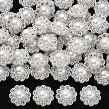 50pcs Shiny Rhinestone Flatback Cabochon Bease White Pearl Flower Patch Beads For DIY Jewelry Making Supplies Women Hair Accessories - Small Flowers - View 2