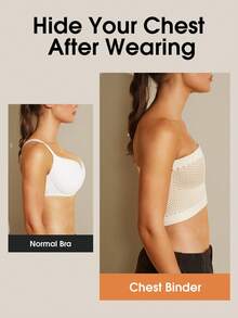 1件女款胸部壓縮背心 可調節無縫拉鍊束胸上衣 胸部束縛內衣 Les Breast Binder - 杏色 - 查看 3