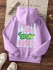 Girls LATER KINDER GRADER Crocodile Back Print Hoodie Casual Pullover - Mauve Purple - View 3