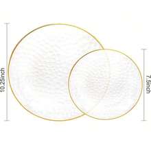 Luxury Gold Rim Hammered Texture [Glass-Like] Round Plate, Transparent Ice Flower Texture With Outstanding Quality, Available In Two Sizes, Suitable For Family Gatherings, Parties, Banquets, Dessert And Fruit Platters, High-End Transparent Texture, Exquisite Gold Rim Outlining The Plate Edge, Perfect For Daily Hosting And Banquet Decor - Clear - View 9