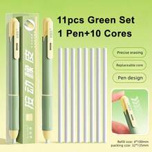 11pcs Pencil-Shaped Erasers | Press Type With Replaceable Core, Assorted Varieties For Sketching, Drawing, Writing Office Stationery School Supplies - Sets - View 11