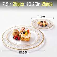 10-50pcs/Set, 7.5 Inch/10.25 Inch Transparent Hammered Gold Rim Plates, Reusable Tableware, Suitable For After-Meal Cleanup, Party, Family Gathering, Various Celebrations, Halloween, Christmas, Valentine's Day, Thanksgiving, Mother's Day And Daily Use, Celebration Supplies, Party Tableware, Decorative Plates, Elegant Tableware, Lightweight Tableware, Durable Tableware, Serving Plates, Event Tableware - Clear - View 12