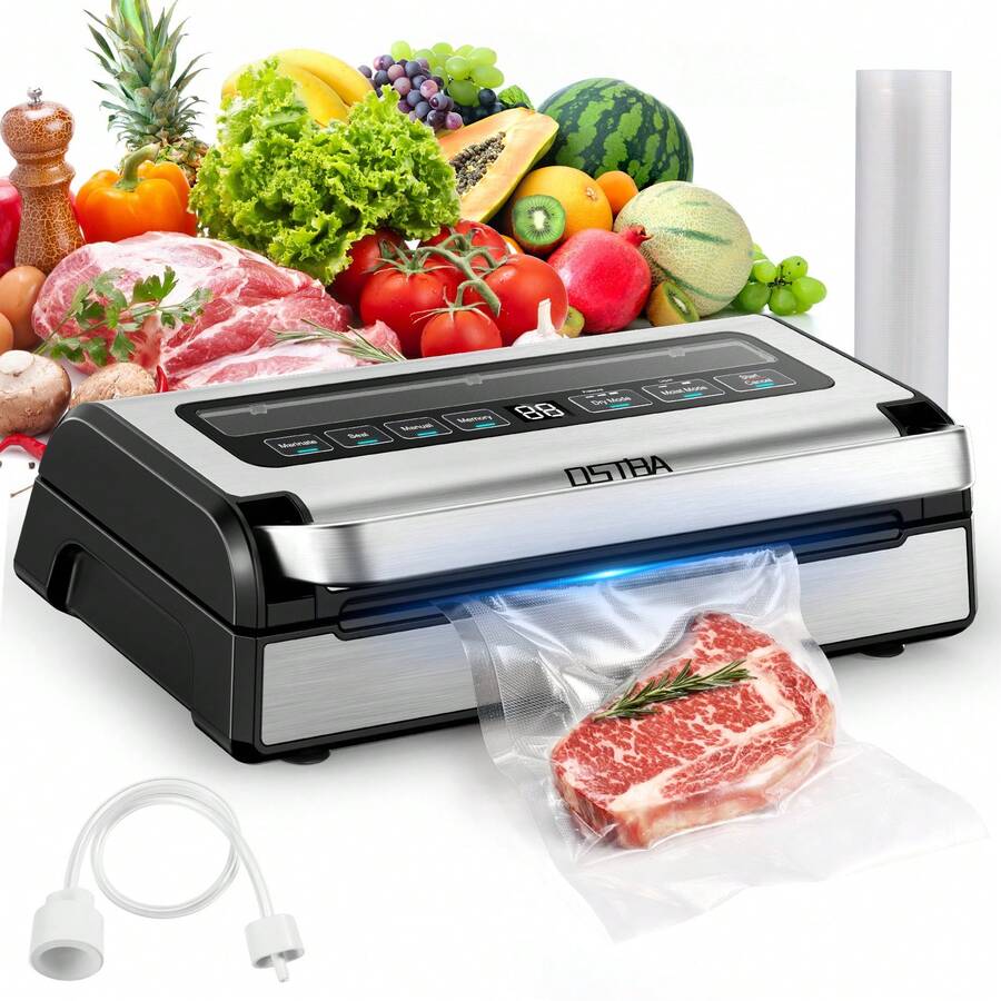 YASHE 180W Vacuum Sealer Machine, 12-In-1 Double Pump Food Saver With Built-In Cutter & Bag Storage, Easy-Lock Handle, Dry & Moist & Marinate, Memory Function, Includes 1 Roll Of Vacuum Bags & Hose - US A Type Plug(110-127V) - View 1