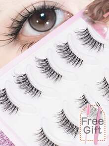 5 Pairs 3D Natural Fluffy False Eyelashes,Fluffy Spiky Manga Lash,Cartoon Makeup Effect, Suitable For Cartoon Style Eye Makeup, Strip Eyelashes, False Eyelashes.,Suitable For Daily Work Meetings, Natural False Eyelashes. - Black - View 11