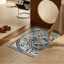 1pc Vintage Moroccan Style Gold Diamond Velvet Entryway Doormat, Easy Care Washable Flat Non-Curling Mat, Suitable For Hallway Entrance Bedroom Bedside Closet Study, Housewarming Gift All Season Home Decor Rug - Multicolor - View 7