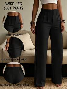 Women's Solid Color Wide Leg Straight Casual Pants, Minimalist Business Versatile Commuter Trousers Spring Black, Work To Weekend - Black - View 11