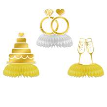 3 Pieces Of Wedding And Engagement Honeycomb Ornaments, Golden Ring Cake Champagne Design Table Decoration, Center Table Decoration Items For The Bride's Party - View 8