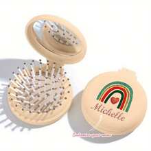 Customized Name, Mini Portable Brush, Built-In Folding Mirror, Air Cushion Massage Comb, Compact Design, Convenient For Travel, Durable Plastic Material, Back-To-School Season - Multicolor - View 3