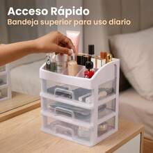 3-Layer Cosmetic Storage Box, Clear Plastic Drawer, Multifunctional Cosmetic Display Cabinet, Suitable For Dressing Table, Bathroom Countertop - White - View 2