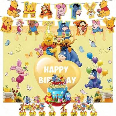Adorno de Pastel con Bandera de Oso de Dibujos Animados, Decoraciones de Fiesta de Cumpleaños con Tema de Dibujos Animados, Decoraciones Colgantes en Espiral, Suministros de Decoración de Escena de Cumpleaños