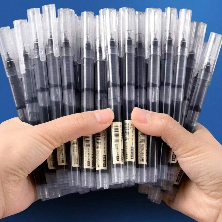 10pcs Direct Liquid Quick-Dry Ballpoint Pens, 0.5mm Black, Blue, Red, Student Exam Practice Homework Neutral Pens, School Office Writing Stationery, Direct Liquid Quick-Dry Neutral Pen Set, Smooth Writing Without Ink Interruption. Large Capacity Ink Cartridge Design, Quick-Dry Ink No Smudging, No Bleeding Through Paper. Round Barrel Comfortable Grip, 14cm Portable Size, Back To School Season Recommended, Back To School Season Recommended, Practice Pen, Signature Pen - Multicolor - View 1