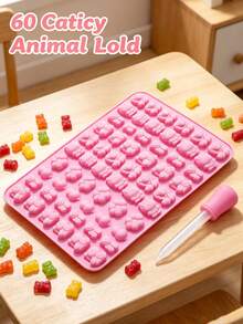 Large Capacity 60-Cavity Mini Animal Pink Silicone Chocolate Mold, Easy Release High Temperature Resistant Cartoon Animal Gummy Mold, Multi-Cavity Bear Lion Silicone Baking Mold Suitable For Homemade Candy, Pudding, Handmade Scented Candles, Home Baking Essential - Multicolor - View 3
