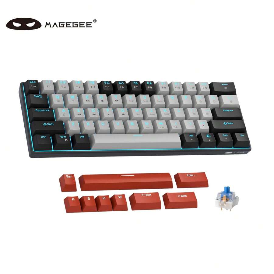 MageGee Star61 Mini Gaming Mechanical Keyboard, 60% Layout 61 Keys, Blue LED Backlit, Wired NKRO Multi-Device Gaming Keyboard, Optional Custom Red/Blue/Brown Switches, Suitable For Laptop PC Gamers