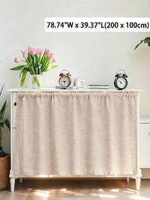 1/24pcs Modern Minimalist Linen Sheer Kitchen Half Curtain, Simple Natural Wood Color, Japanese Style Cabinet Curtain, Sheer Decorative Curtain - Khaki - View 8