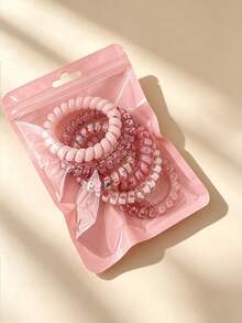 6pcs Girls Fashion Minimalist Pink Hair Ties, Sweet Cute Hair Ropes, Suitable For Daily Wear - Multicolor - View 11
