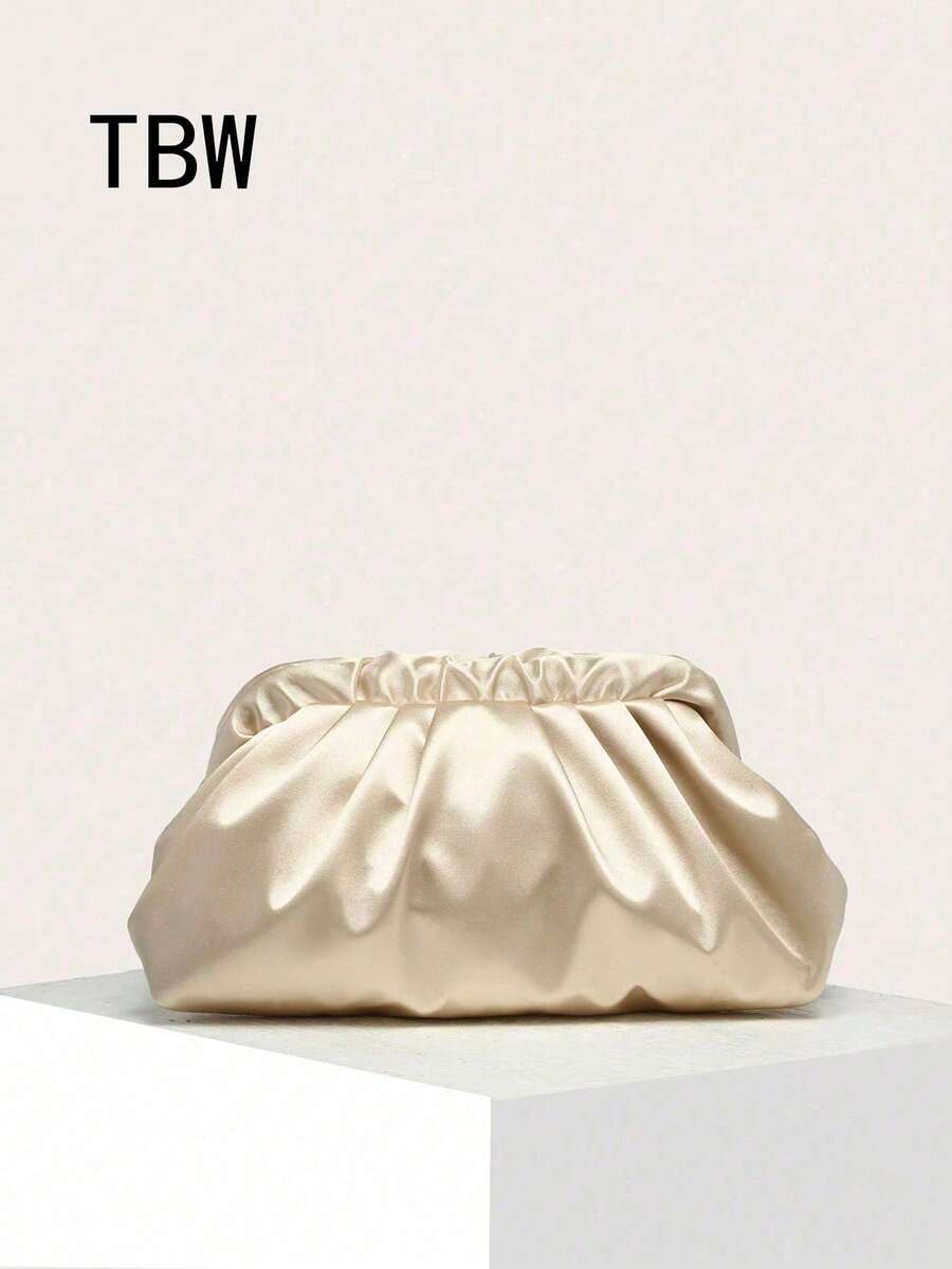 Women's Clutch Bag, Solid Color Silk Pleated Cloud Bag, Retro Style, Large Capacity, Fashion Versatile, Suitable For Attending Banquets And Parties - Champagne - View 1