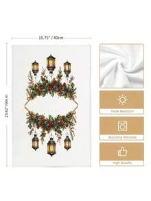 2pcs/4pcs Vintage Christmas Lantern Kitchen Towels, Watercolor Holly Red Berry Blue Berry Pine Cone Pine Branch Print, Country Style Christmas Hand Towels, Kitchen Baking Decorative Towels - Multicolor - View 3