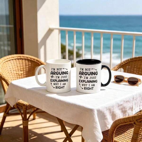 11oz Two‑Tone Ceramic Coffee Mug, I'm Not Arguing I'm Just Explaining Why I Am Right Funny Sarcastic Quote Cup, Microwave Dishwasher , Novelty Birthday Holiday Gift For Men Women Colleague Friend