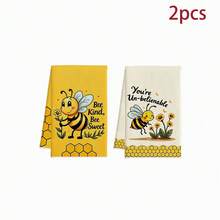 2/4/6/8件組蜜蜂圖案廚房抹布、烘乾布、蜂巢春黃色裝飾吸水手巾/茶巾/洗碗布，居家裝飾禮品 - 彩色 - 查看 9