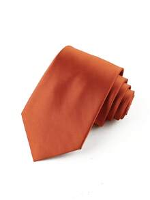 ZLQ&GOU 2 PC Brown Solid Color Men's Tie Set, Premium Satin Tie And Pocket Square 2 Pieces Set, Business Wedding Party Formal Wear - Rust Brown - View 2