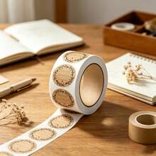 500pcs/Roll Kraft Paper Self-Adhesive Stickers, Writable, Suitable For Handmade Baking, Envelopes, Crafts, Gift Bags And Other DIY Decorations, Organizing, Classifying, Gift Packaging Sealing Stickers - View 2