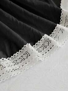 1pc Pure Black Hollow Geometric Lace Trim Bed Skirt, Simple Daily Fresh Cute Classic, Polyester Fiber Comfortable Breathable, Suitable For Bedroom Scenes, Home Decor, Lace Bedding, Black Decoration, Cozy Bedroom - Black - View 7