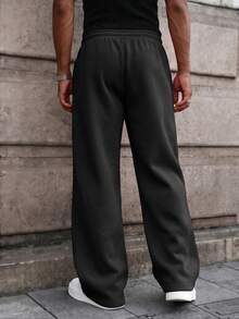 Men's Drawstring Waist Loose Wide Leg Casual Sweatpants, Autumn/Winter Black Spring Sports Fall - Black - View 6