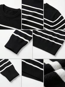 ZYNTH BALENO Men's Fashion Striped Crew Neck Long Sleeve Sweater, Suitable For Fitness, Workout, Sports, Black - Black - View 7