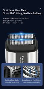 Kemei KM-T402 男士專業電動刮鬍刀,金屬合金機身高品質剃鬚刀,順滑貼面刮鬍,USB充電無線往復式刮鬍刀,附數位顯示螢幕、UV殺菌、防水乾/濕雙刀頭鬍鬚修剪器,適合商務禮品,送給男性的禮物 - 銀色 - 查看 6