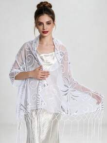 1pc Bohemian Style Embroidered Scarf, Fashionable Versatile Shawl, Vacation Style Heavy Embroidery Scarf, Unisex Warm Scarf For Men And Women - Multicolor - View 4