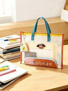 1pc/10pcs Popular Cute Transparent Mesh File Tote Bag, Colorful Shoulder Strap Zipper File Storage Bag, Cute Plaid Pendant Decoration Stationery Handbag, Large Capacity Visible Test Paper Organizer Bag, Minimalist Portable Student Women Campus Storage Bag Gift - Multiple Styles - View 3