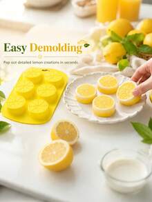6-Cavity Lemon Slice Silicone Mold, Heat Resistant, Easy Release, 3D Fresh Fruit Shape Chocolate Ice Cube Mold For Home Baking, Suitable For Chocolate Making, Beverage Ice Cubes, Cake Decoration, Home Party Baking, Handmade DIY - Multicolor - View 6