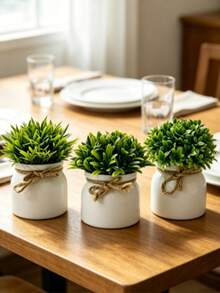 3pcs/1pc Mini Realistic Artificial Potted Plants With Pot, Small Spring Faux Plants, Mini Plastic Green Grass Trimmed Shrub, Suitable For Office Desk Decor, Wedding Favors, Bridal Shower Decoration, Home Office Decor Centerpiece - Multicolor - View 6