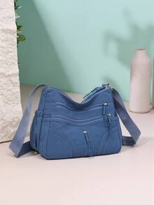 1pc Women's Elegant Solid Color Nylon Fabric Multi-Pocket Crossbody Bag, Minimalist Lightweight Design, Suitable For Shopping, Outdoor, Vacation, Commuting, Work, High-End Mommy Bag - Multicolor - View 10