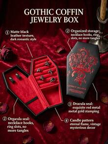 1pc Fashion Gothic Coffin-Shaped Jewelry Box, Fashionable Artificial PU Leather Mini Jewelry Storage Box, Perfect For Storing Earrings, Rings, Necklaces And Bracelets, Portable Gothic Style Storage Box, Perfect For Halloween, Christmas, Back To School, Unique Gift For Fashion Enthusiasts And Collectors - Multicolor - View 5