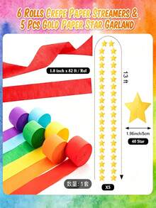 Rainbow Party Decoration Set, Includes Colorful Crepe Paper Banner, Gold Star Garland Backdrop And Flags, Suitable For Wedding Party, Luxury Birthday Party Hanging Decoration - Multicolor - View 10