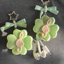 Four-Leaf Clover Earphone Cable Organizer, Korean Ins Style Cute Bow Pendant, Data Cable Storage Tool, Portable Wired Earphone Cable Management, Pink Musical Note Heart-Shaped Earphone Storage Box, Backpack Charm Accessory - Multicolor - View 1
