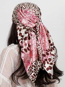 1pc Leopard Print Imitated Silk Scarf Women Casual Headscarf, Fashionable Square Scarf Shawl Suitable For DailyWear - Multicolor - View 1