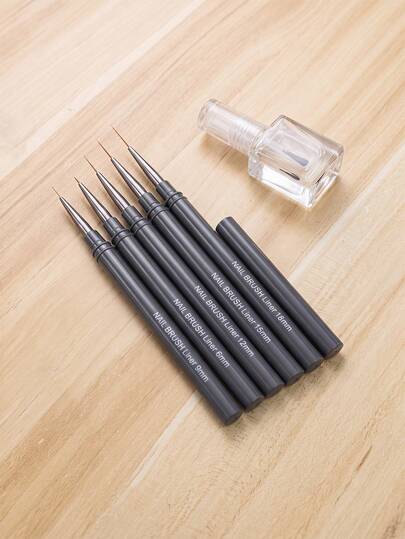 5pcs Nail Liner Brush Set DIY Painting Pattern Striped Pen Size 6/9/12/15/18mm Handle With Cap Nail Art Pen