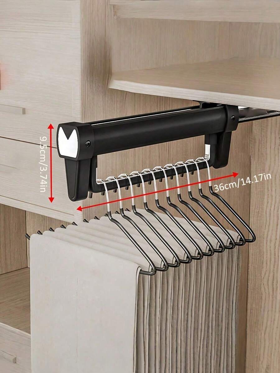 Percha retráctil ahorradora de espacio - Material de metal, organizador de armario multifuncional - Adecuado para trajes, chaquetas, blusas, etc., secadora de ropa - Negro - Ver 1