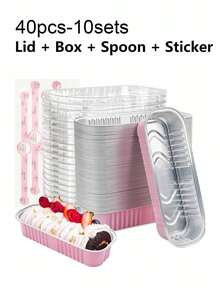 100 Sets Mini Toast Molds With Lids And Spoons, 100pcs, Pink, 6.8oz, Rectangular Aluminum Foil Baking Pans - Multicolor - View 6