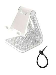 1pc Rhinestone Decorated Phone Stand, Black/White, Desktop Phone Holder Base Compatible With 15, 14, 13 Inch, Office Desk Decor Accessory - White - View 20