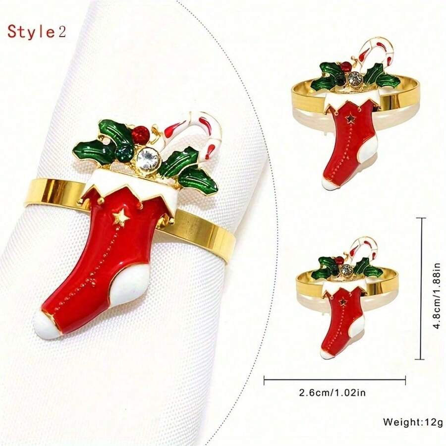 FILIAL MIN Christmas Metal Napkin Rings, Reindeer Garlands, Christmas Trees, Snowflake Napkin Rings, Napkin Clasps, Dining Table Decorations - Style 2 - View 1