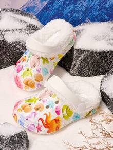 1 Pair Kids Comfortable Fashion Casual Lightweight Ocean Print Thermal Lined Clogs Suitable For Autumn/Winter - White - View 4